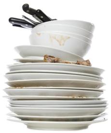stacked dirty dishes